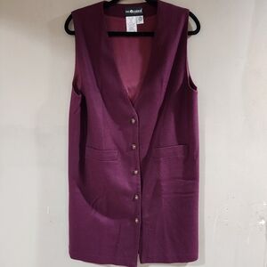 VTG Sag Harbor Wool Sleeveless Button down Dress Burgundy Red Size 10 P